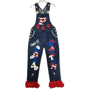 Twiin Sister ~Woman Size M~ Blue Denim Bib Overalls Party/Fun Decorated, Costume